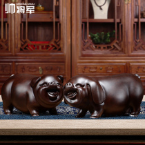 Black Sandalwood Solid Wood Pig Pendulum Piece Engraving Wood Carving Pig Zodiac Lovers Animal Pig Family Residence Decoration Red Wood Handicraft