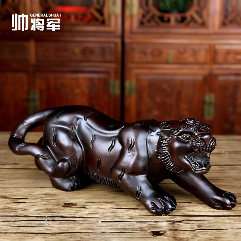 Ebony wood carving Tiger ornaments twelve Zodiac solid wood tiger home feng shui gift mahogany carving crafts