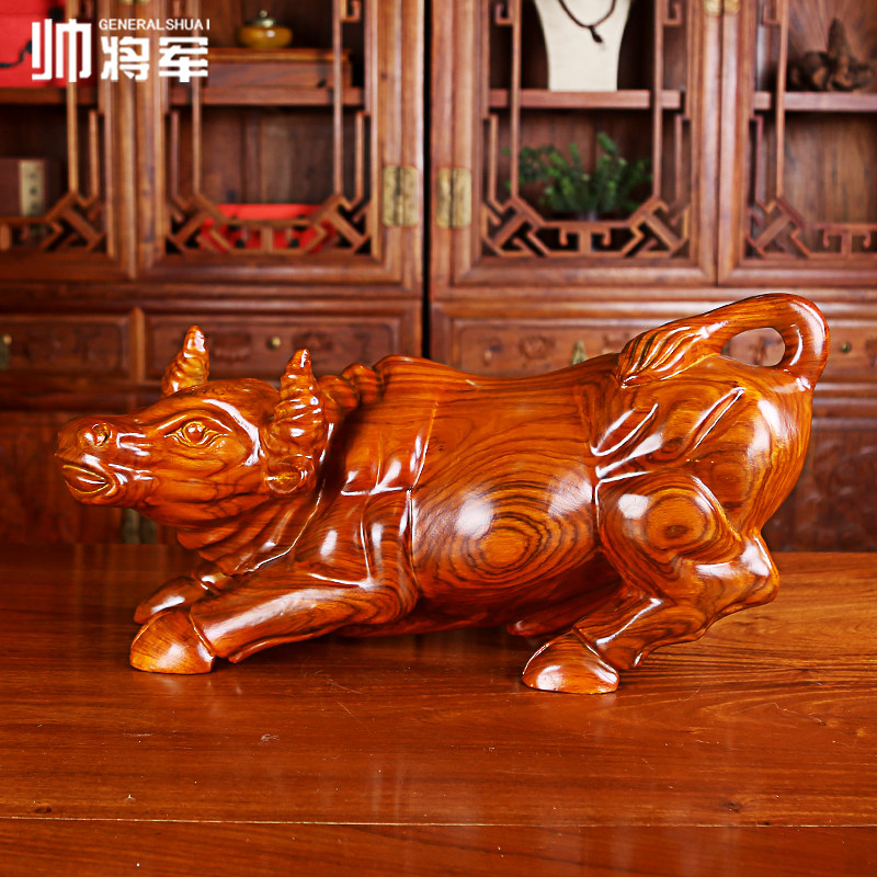 Ebony Pear Wall Street Wood Carving Cow Ornament Solid Wood Craft Gift Ornament Mahogany Carving Office Craft Gift Ornament