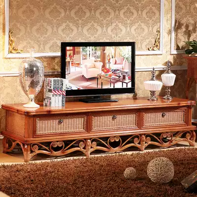 Rattan TV cabinet Cabinet rattan wood TV cabinet solid wood TV cabinet 1 8 meters TV cabinet rattan art TV cabinet