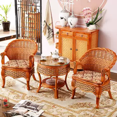 Rattan chair three-piece combination balcony table and chair rattan chair special single real Vine chair back woven tea table Leisure