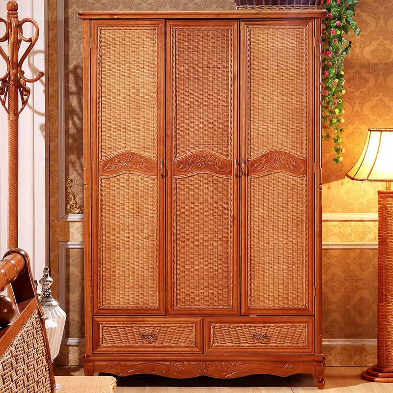 Real rattan furniture three door wardrobe locker three sliding door wardrobe two door large wardrobe large vertical cabinet