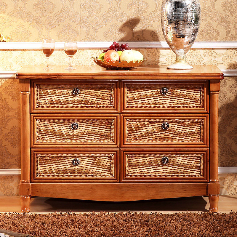 Rattan six-drawer cabinet Rattan six-drawer cabinet Environmental protection storage cabinet rattan bedroom furniture rattan wood multi-drawer cabinet