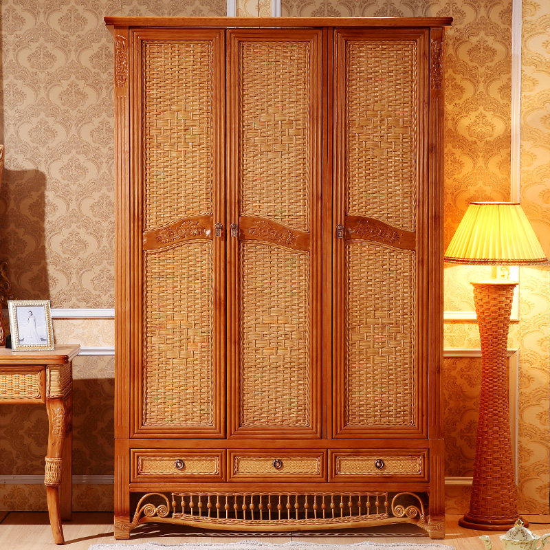 Southeast Asia Indonesia Rattan Wardrobe Hotel Solid Wood Wardrobe Vines Triple Door Wardrobe Vine Wood Triple Door Wardrobe Genuine Rattan Wardrobe