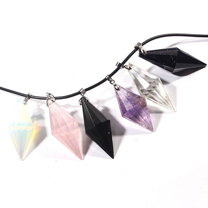 Natural crystal pendant White purple powder crystal Tiger eye stone Obsidian single and double pointed spirit pendulum 12-sided water drops Angel tears