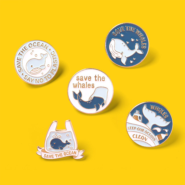 ປົກປ້ອງ Whale Ocean Brooch Cute Metal Badge Cartoon Pin Buckle Decoration Personalized School Bag Accessories Medal