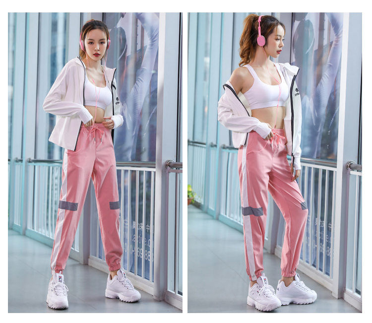 Quần thể thao nhanh khô quần mỏng của phụ nữ mỏng phản xạ chạy bộ quần thể dục phòng tập thể dục kín miệng tập yoga - Quần thể thao quần thể dục 2 sọc