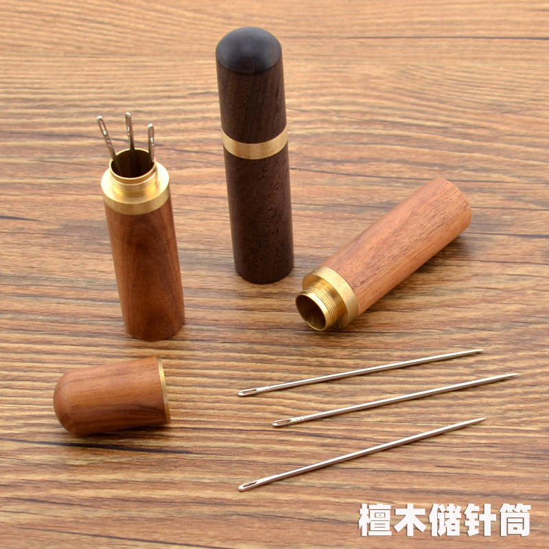 Home Hand-stitched Needle Wood Syringe Cross Embroidered Old Man DIY Tool Containing Box Embroidered Needle Blind Needle Storage Needle Tube