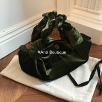 (Anti Boutique)19SS retro velvet dumpling bag Olive green handbag French niche women