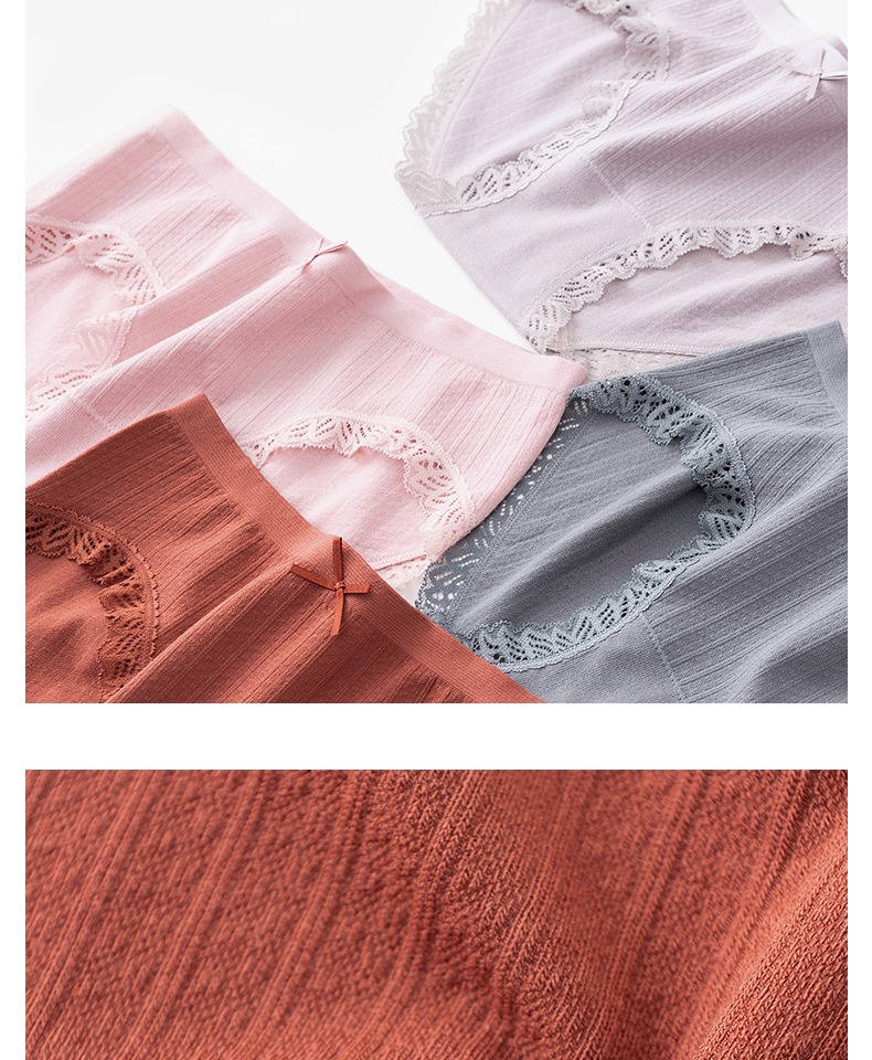 3 bộ đồ lót nữ bằng gỗ Del Modal Nhật Bản ren 100% cotton brief quần short caramen eo - Vòng eo thấp sịp con voi