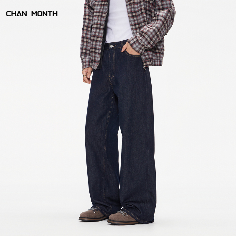 Chan Month American Retro Original Color Jeans for Men, High Street Autumn Trendy Brand, Loose Casual Straight-Leg Long Pants Chan Month American Retro Original Color Jeans for Men, High Street Autumn Trendy Brand, Loose Casual Straight-Leg Long Pants