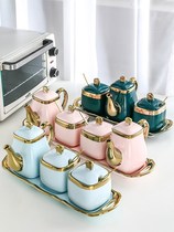 Seasoning box Kitchen household seasoning jar seasoning jar Salt jar combination set seasoning storage bottle Japanese ceramic