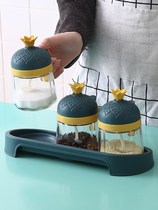 Kitchen supplies Glass seasoning box Salt monosodium glutamate seasoning tank Seasoning tank Household jar storage box seasoning bottle set