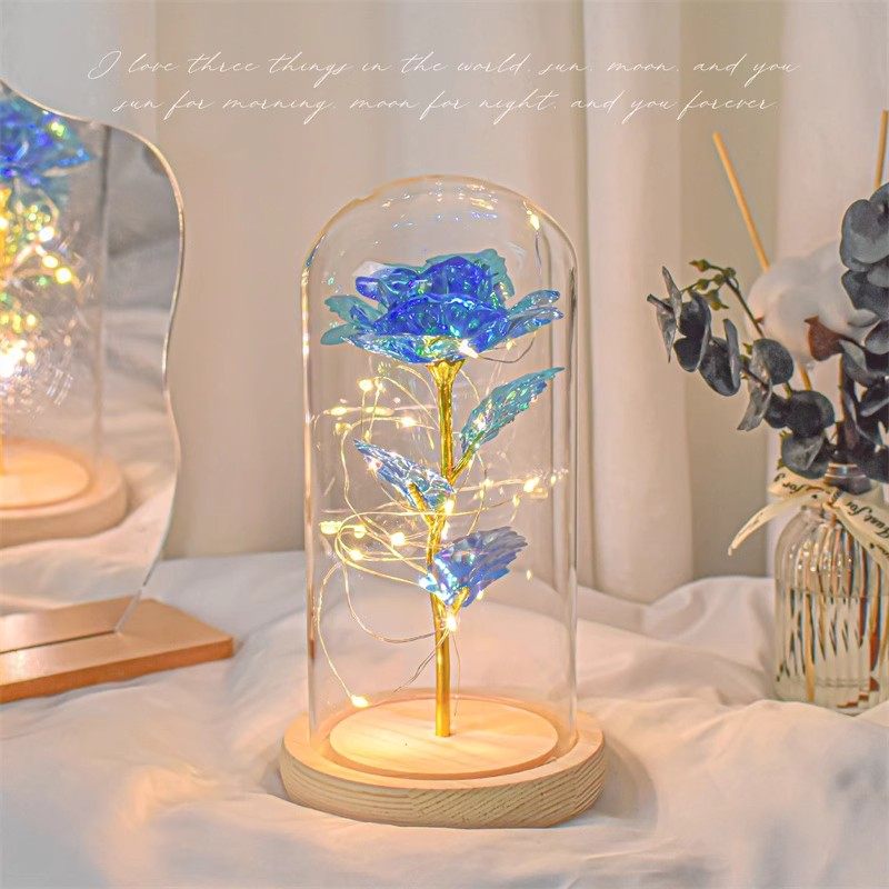 Christmas Creative High-End Starry Sky Crystal Rose Eternal Flower Bouquet Night Light Ornament Best Friend Girl Birthday Gift