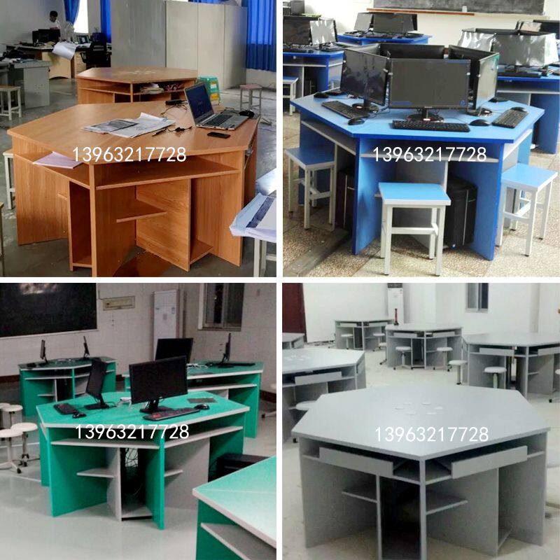 Student hexagonal computer desk training class table and chairs Octagonal Table Trapezium Color Combined Octagonal Laboratory Table