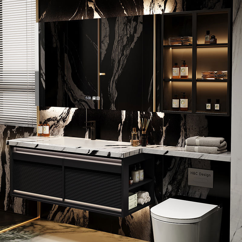 Italian-Style Light Luxury Oak Bathroom Cabinet Set, Modern Minimalist Washbasin, Bathroom Extended Toilet Vanity Cabinet