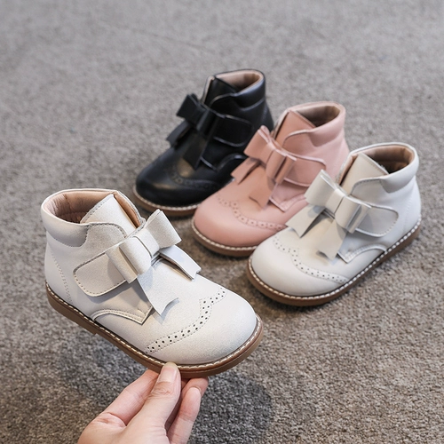 妙趣儿 Флисовые короткие сапоги на липучке для принцессы в английском стиле, из натуральной кожи, в британском стиле