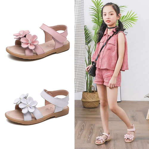 Сандалии, модные детские туфли для принцессы, из натуральной кожи, в корейском стиле, мягкая подошва, подходит для подростков