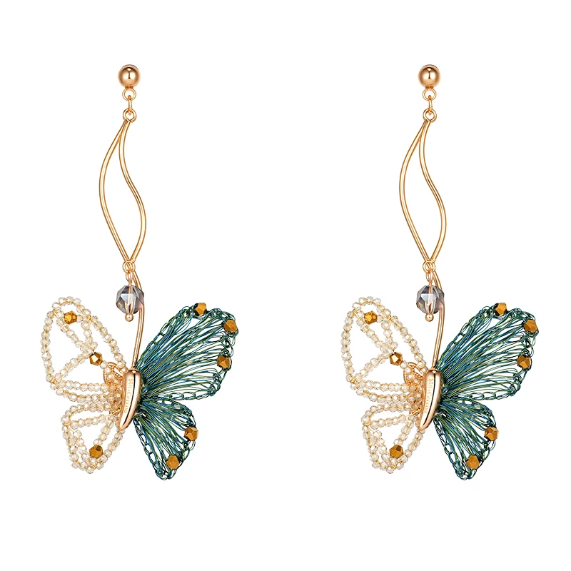 Cercoo /Shekou Merian Dream Butterfly Handmade Butterfly Crystal Beaded Tassel Earrings Pendant Long Version Super Fairy Temperament
