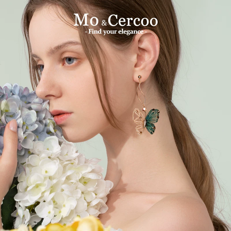 Cercoo /Shekou Merian Dream Butterfly Handmade Butterfly Crystal Beaded Tassel Earrings Pendant Long Version Super Fairy Temperament
