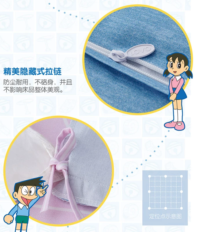 Luolai sản xuất bốn mảnh vải bông lovo home cotton nguyên chất chải lông Doraemon phim hoạt hình bìa chăn - Bộ đồ giường bốn mảnh