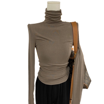 High collar long sleeve T-shirt bottoming shirt womens spring 2024 new thin tight inner layer pile collar slim fit top