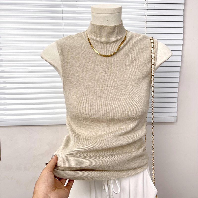 Half-Turtleneck Knitted Vest for Women, Autumn and Winter 2026 New Style, Sleeveless Inner Top, Spring and Autumn Mid-Neck Sweater, Base Layer Shirt