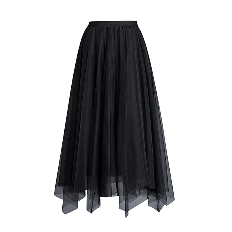 金丝绒半身裙女网纱百褶裙仙2019秋冬新款中长裙两面穿不规则纱裙