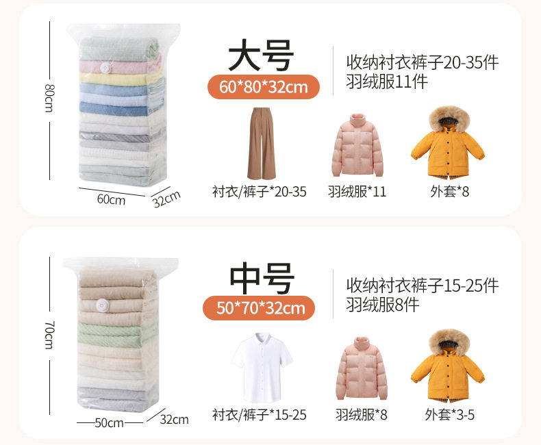 Сжатие одежды и сумок 真空压缩袋加厚免抽气衣服收纳袋羽绒服被子行李专用密封旅行袋子