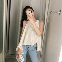 2021 New loose coat female spring and summer A sleeveless white vest temperament thin long pleated top