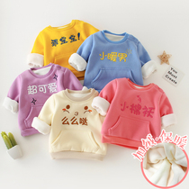 Baby t-shirt winter thickened top warm sweater 1-year-old boy long-sleeved childrens baby winter clothes plus velvet bottoming shirt