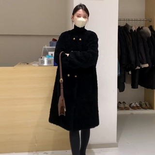 This Year's Popular Double-Breasted Lamb Wool Coat for Women 2024 Autumn and Winter New Style Lazy Style Fur Integrated Mid-Length Coat