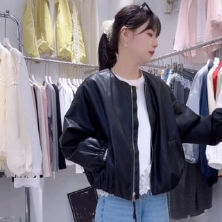 Korean Style Round Neck Biker Leather Jacket for Women 2025 Spring and Autumn New High-End Loose Fashion Temperament Pu Jacket