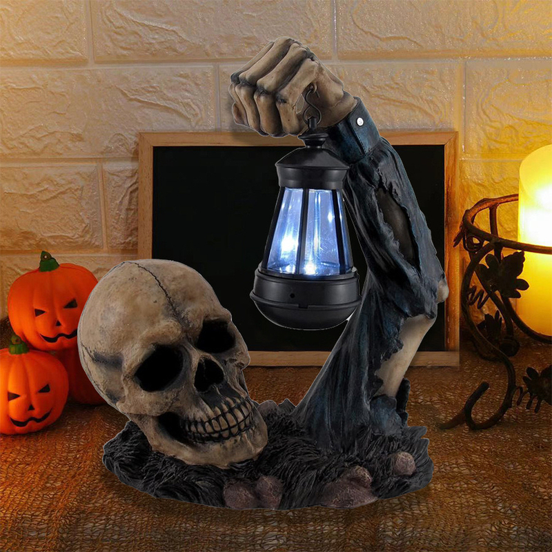 Cross-Border New Halloween Decorative Ornaments Skull Lantern Resin Crafts Home Outdoor Decoration Ornaments
