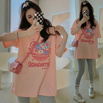 Pregnant woman Summer new suit Fashion Internet Red mid-length T-shirt Summer clothing Loose Slim printed bottom-shirt blouse