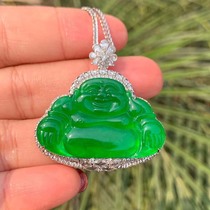 Myanmar jade A jade Yang Green Buddha pendant Gold and diamond jewelry Hao inlaid Maitreya Buddha Necklace collection