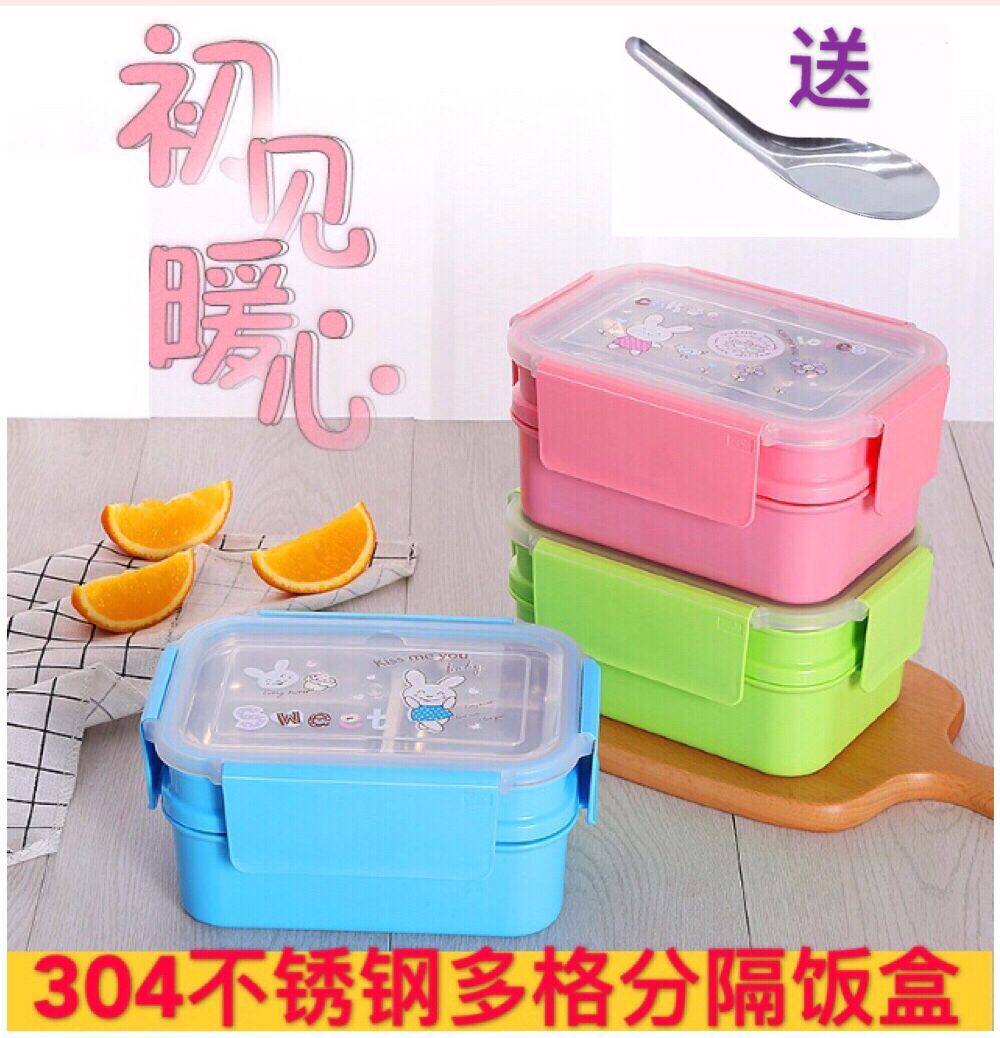 304 stainless steel lunch box Lunch Box box 2 3 Dogs Stratified Dinner Plate Students Adult Rectangular Dining Box