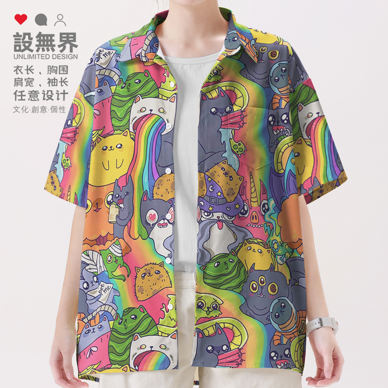 Subculture Quirky Rainbow Cat Cyberpunk Game Oversized Short-Sleeve Shirt Unisex Trendy Design Subculture Quirky Rainbow Cat Cyberpunk Game Oversized Short-Sleeve Shirt Unisex Trendy Design