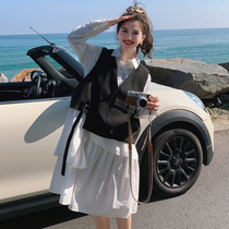 Pregnant women Net red suit dress spring and autumn do not show Belly Belly fashion nursing shirt dress two-piece set