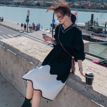 French style pregnant womens tide spring and autumn hot mom dress long fashion personality waist small fragrant style skirt