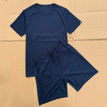 Physical training suit Navy blue summer training short-sleeved shirt shorts suit Loose crew neck large size quick-drying T-shirt men