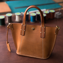 American retro mini handbag Leather shoulder messenger bag Italian vegetable tanned cowhide pure copper hardware
