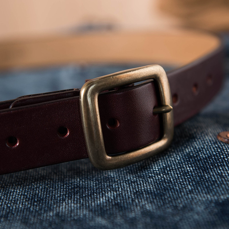 Tooling locomotive 3 2cm wide American retro-rooted tanning leather belt male and female youth belt 100 lap pure copper needle buckle