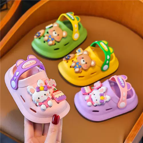 Детские слайдеры, летние мультяшные тапочки, нескользящие туфли, мягкая подошва