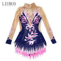 Liuhuo Adult Art Gymnastics Clothing Kids Grade Clothes Floral Ice Skating Performance Costume Tibetan Blue BD512