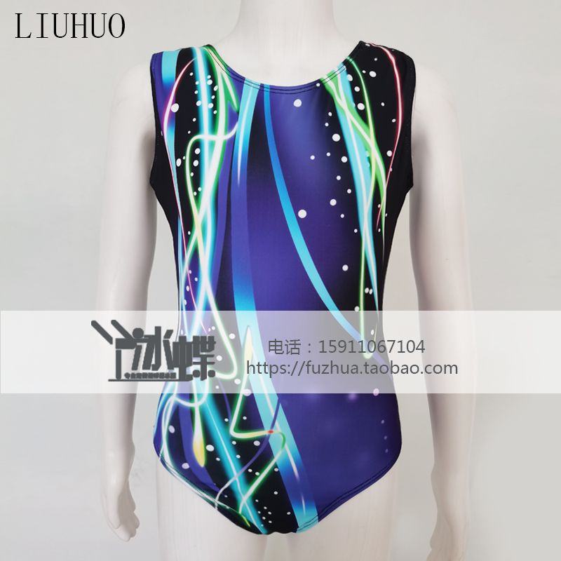 LIUHUO gym suit bodybuilding competition circle art test female children's performance custom student athletic suit blue BD1437