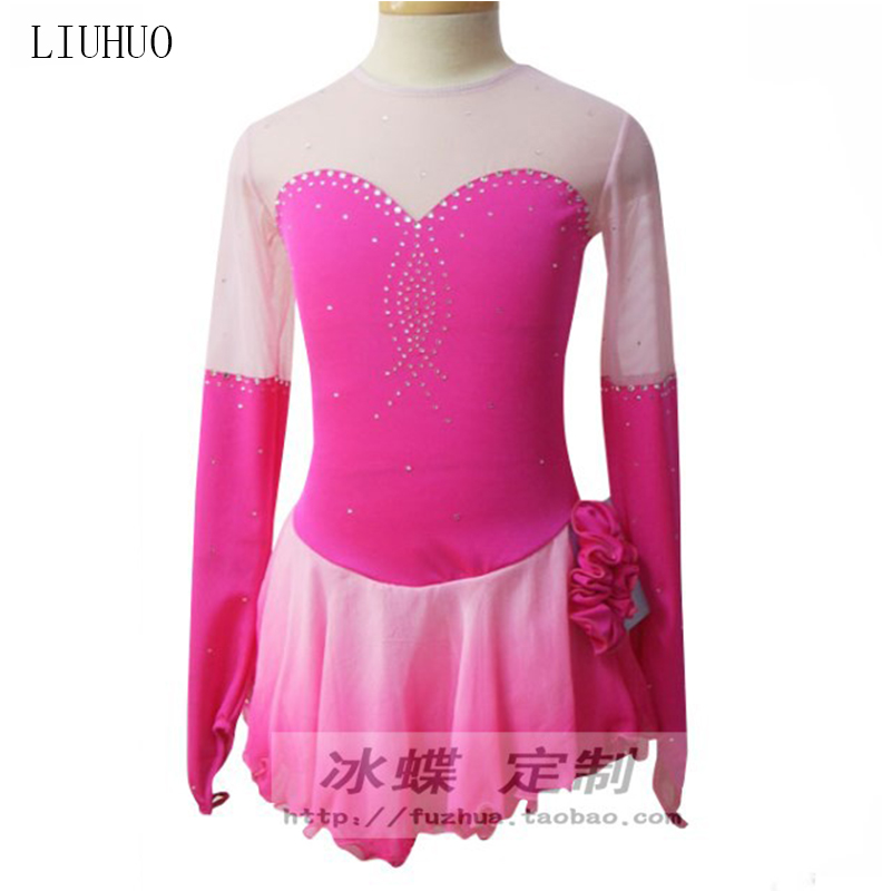 Ice Butterfly Professional to do children's figure skating competition Clothing Rose Red Long Sleeve Ice Skating ICE SKIRT BD128