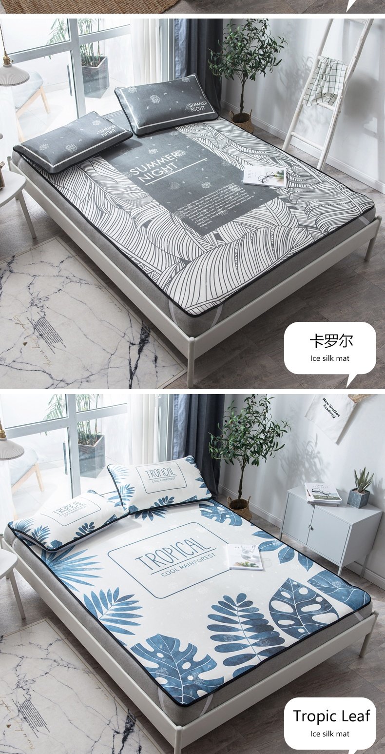 Thảm lụa băng mùa hè ba mảnh 1,8m giường 1,5 m có thể giặt gấp 1,2 sinh viên ký túc xá băng mềm - Thảm mùa hè chiếu nằm điều hòa