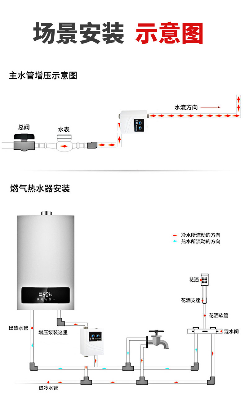 Бустерный насос 家用24v永磁变频增压泵全自动静音全屋自来水热水器管道加压水泵