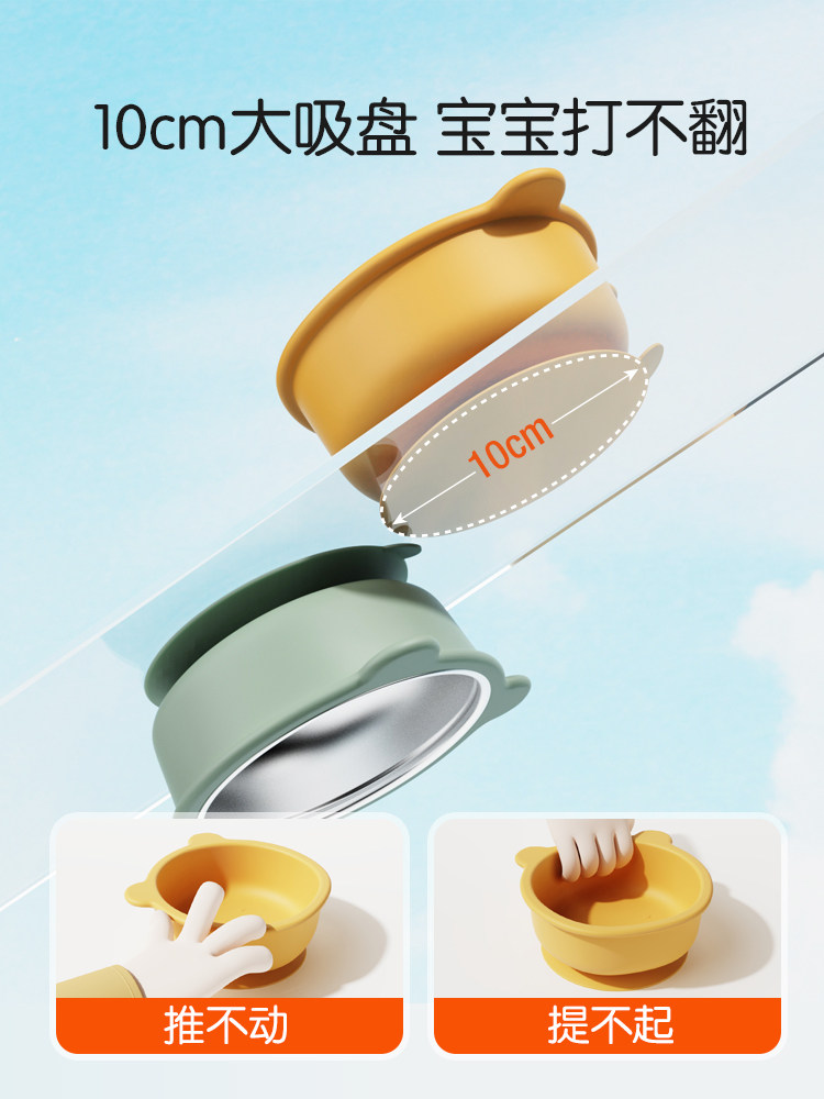 Suction Cup Bowl for Babies, Special Baby Food Bowl, Silicone Anti-Fall, Thickened, Anti-Scalding, Kidsren's Learning to Eat Independently Tableware